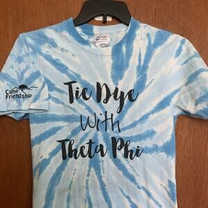 Theta Phi Alpha Tie Dye Blue and White Short Sleeve T-Shirt Size Small EUC